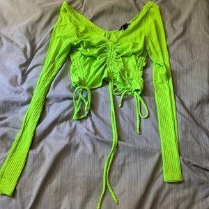 Neon green ruffle tie crop top